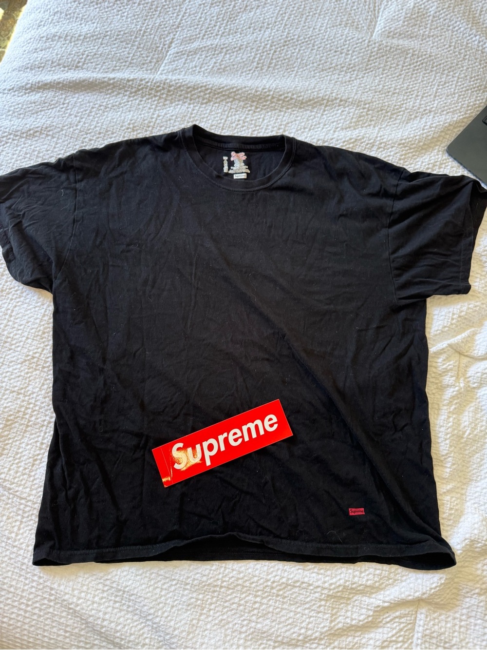 Supreme Black Short Sleeve Tee with Red Graphic Accent